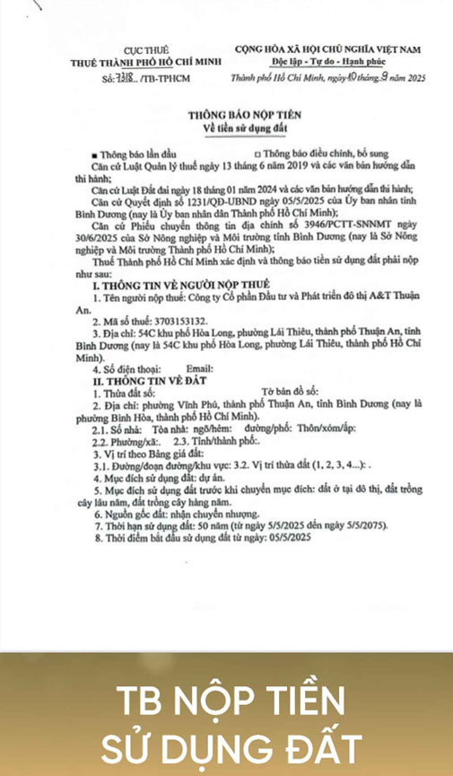 Thông Báo Nộp Tiền Sử Dụng Đất
